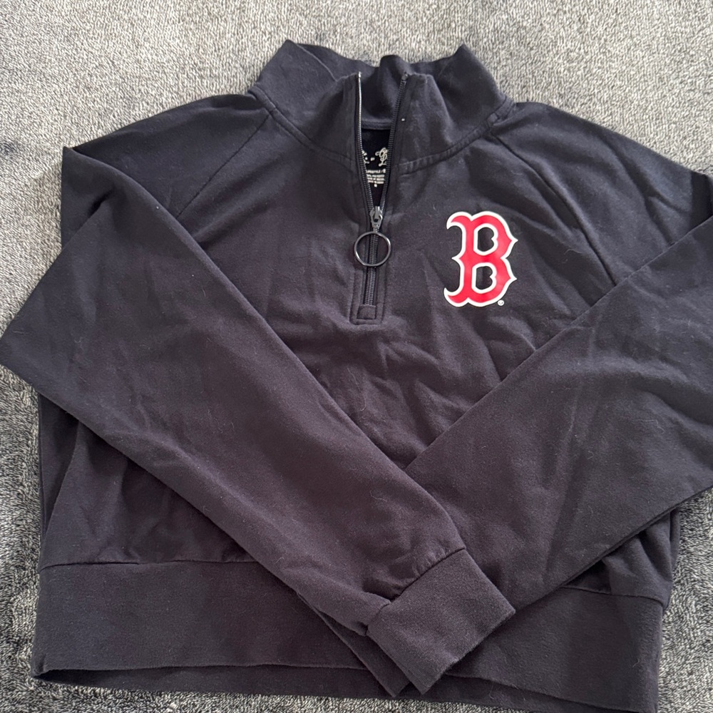 Navy Red Sox Quarter-Zip Cropped Sweatshirt